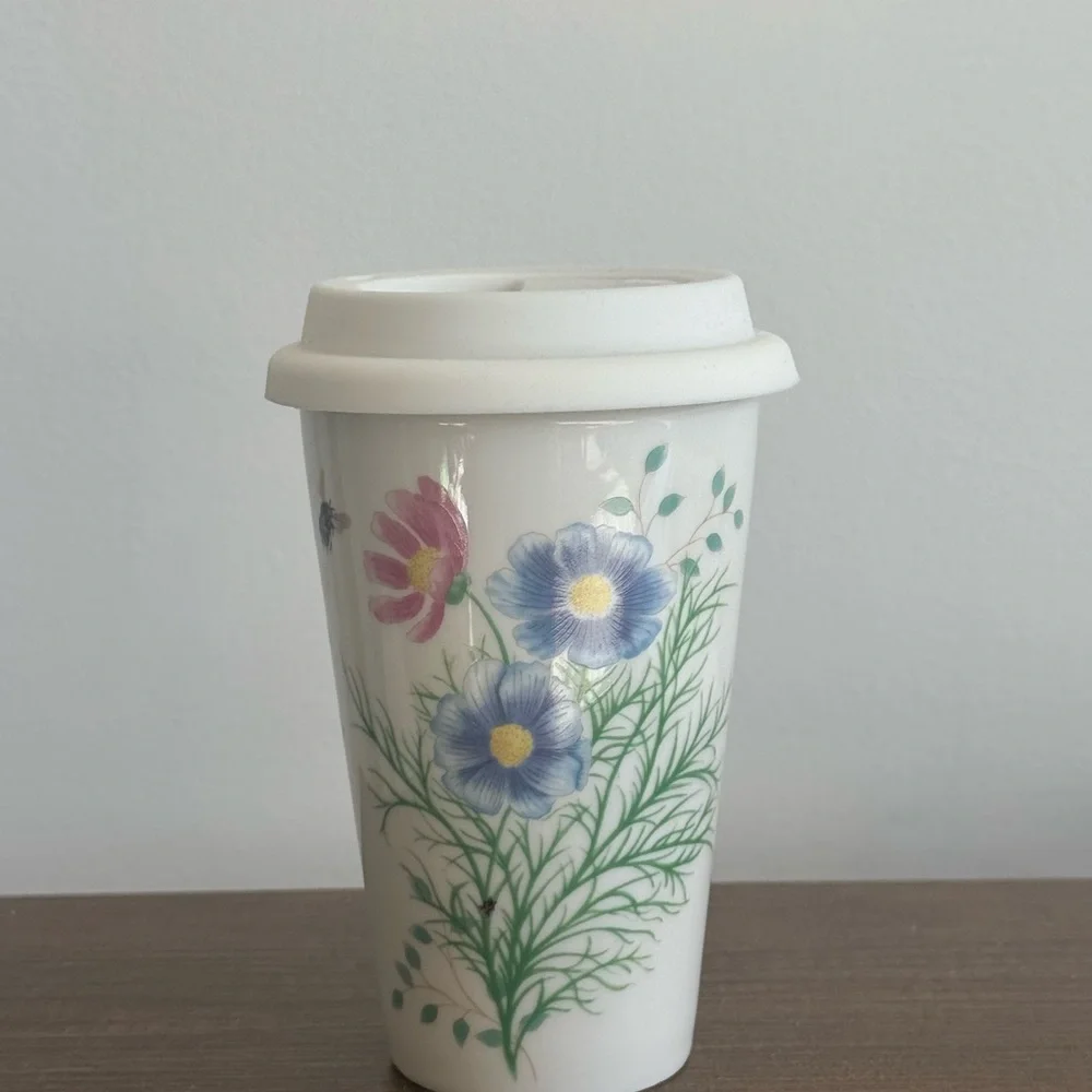 Lenox | Blue and Pink Hummingbird Butterfly Meadow Flutter Thermal Travel Mug